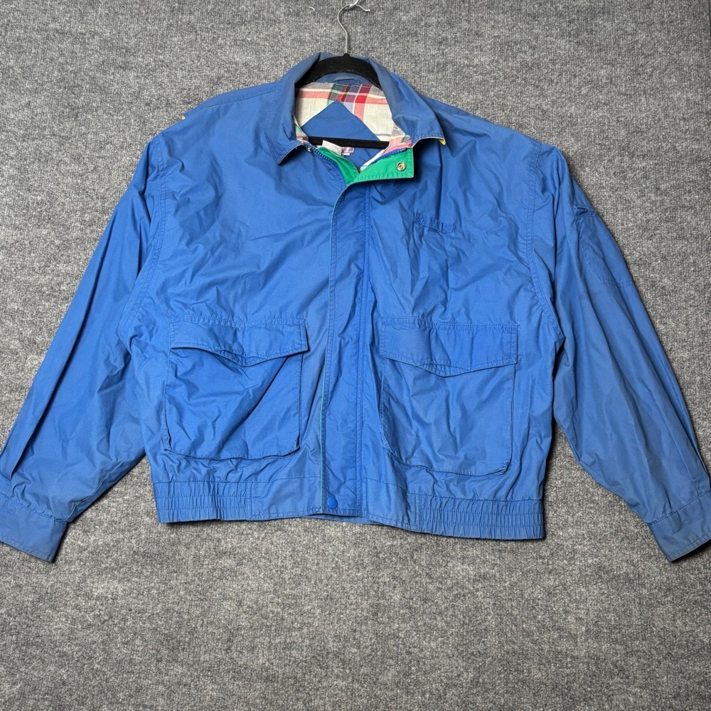 Vintage Kensington Collection Blue Cotton Bomber Jacket Plaid Lined Mens‎ XL 90s
